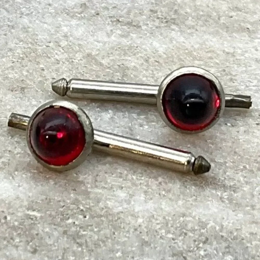 Vintage Red Cabochon Silver Spring Toggle Clasp Cufflinks Gorgeous